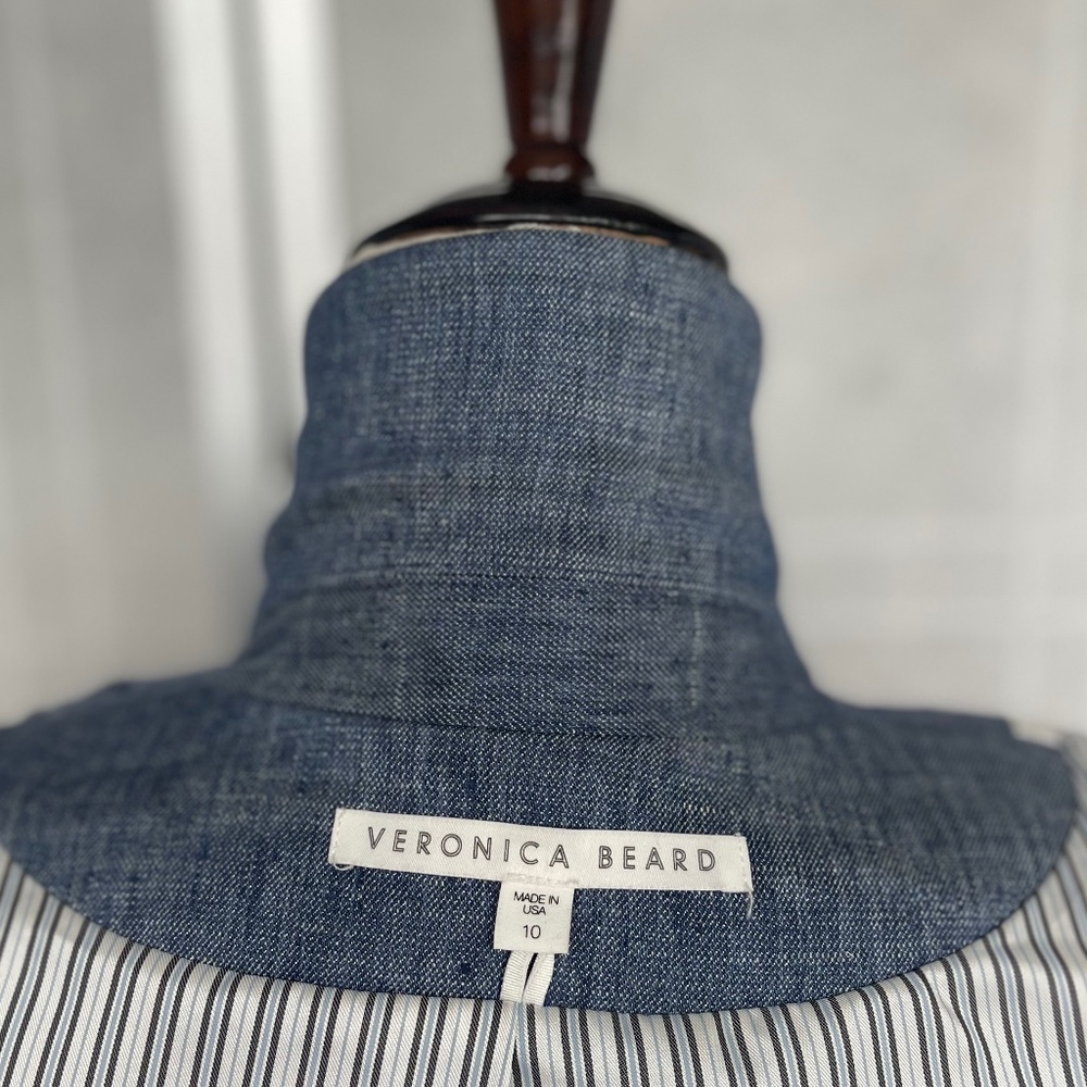NWOT Veronica Beard Athens Blue Linen/Metallic Thread Dickey Jacket sz 10 - Picture 9 of 14